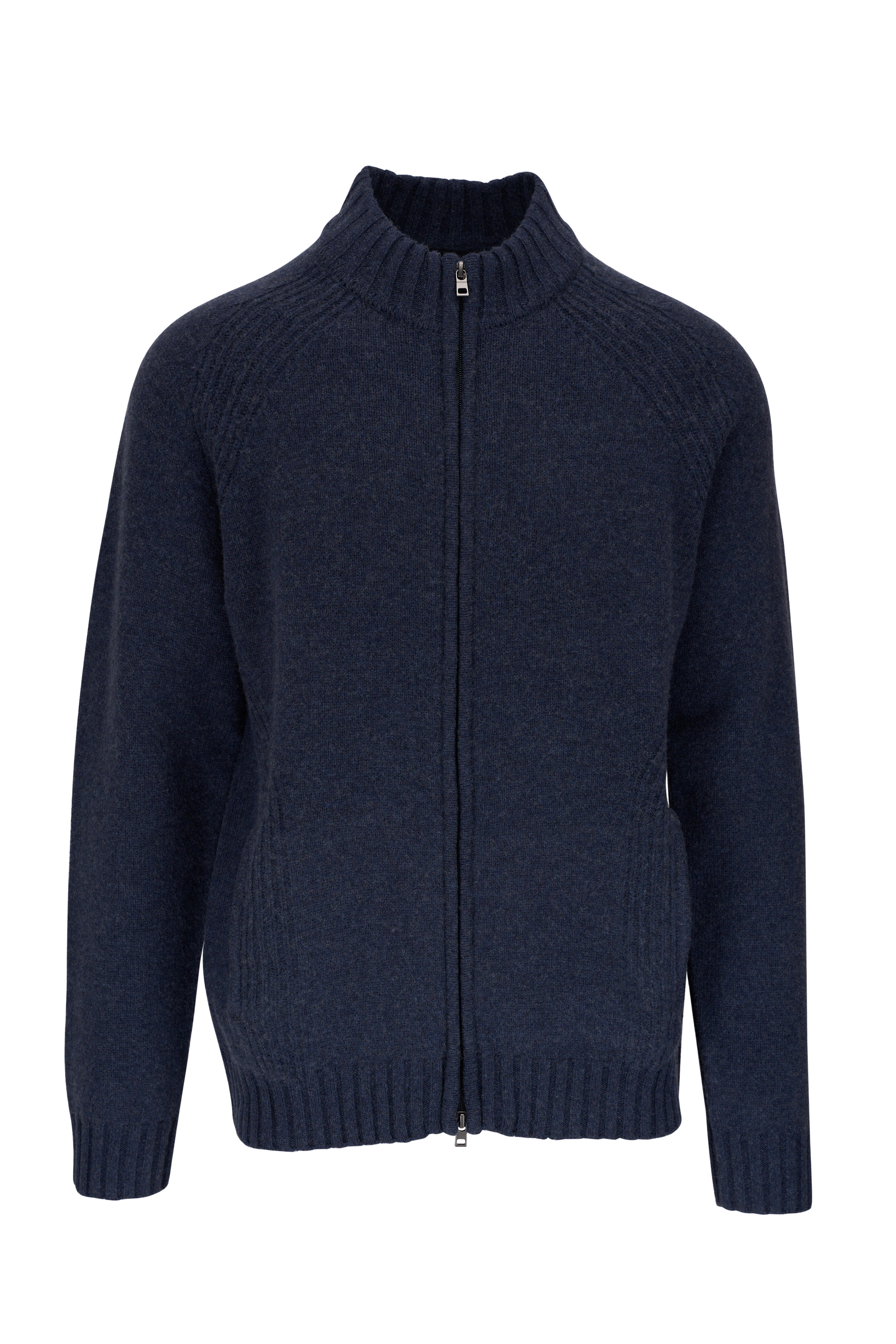 Patrick Assaraf - Dark Indigo Merino Wool Full Zip Sweater