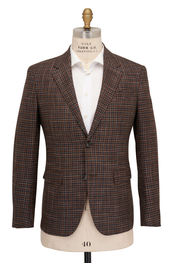 Zegna - Brown, Navy & White Check Wool Blend Sportcoat 