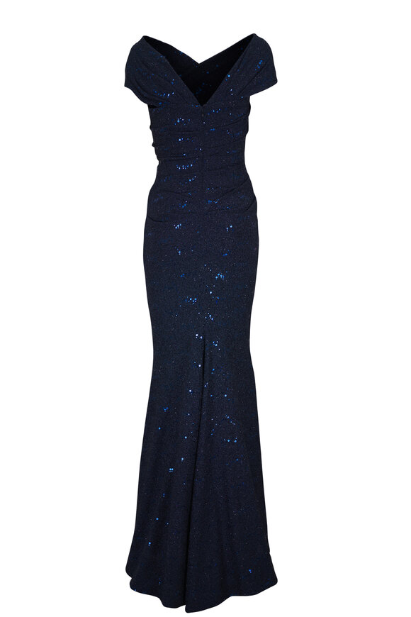 Talbot Runhof Long Stardust Navy Royal Jersey Dress - view 2