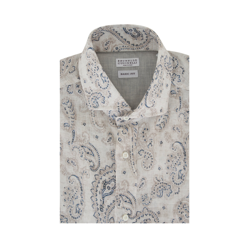 Tシャツ・カットソー BRUNELLO CUCINELLI Slim fit cotton Paisley canvas shirt Brunello Cucinelli Slim Fit Cotton Paisley Canvas Shirt