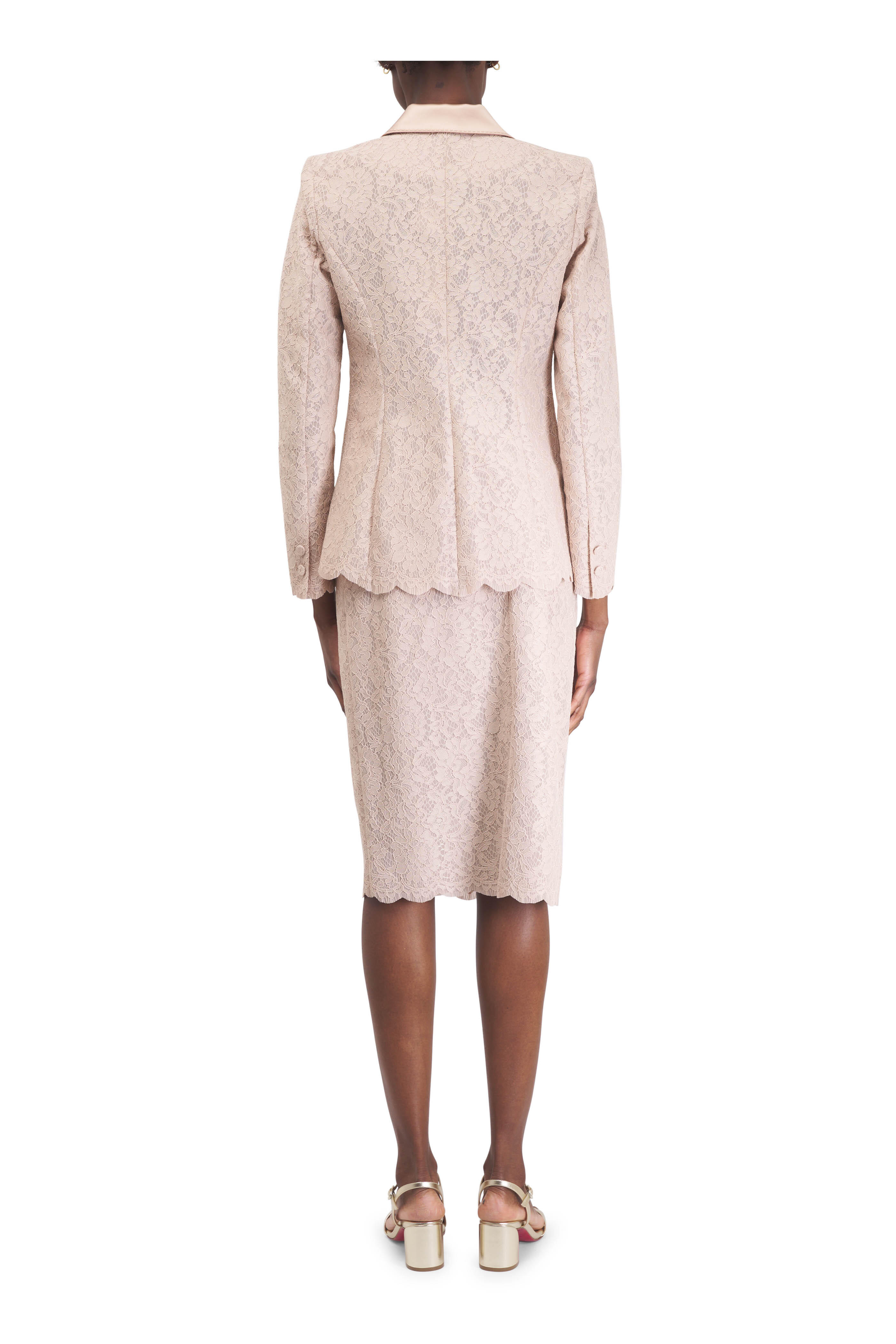 L'Agence - Royal Beige Lace Pencil Skirt