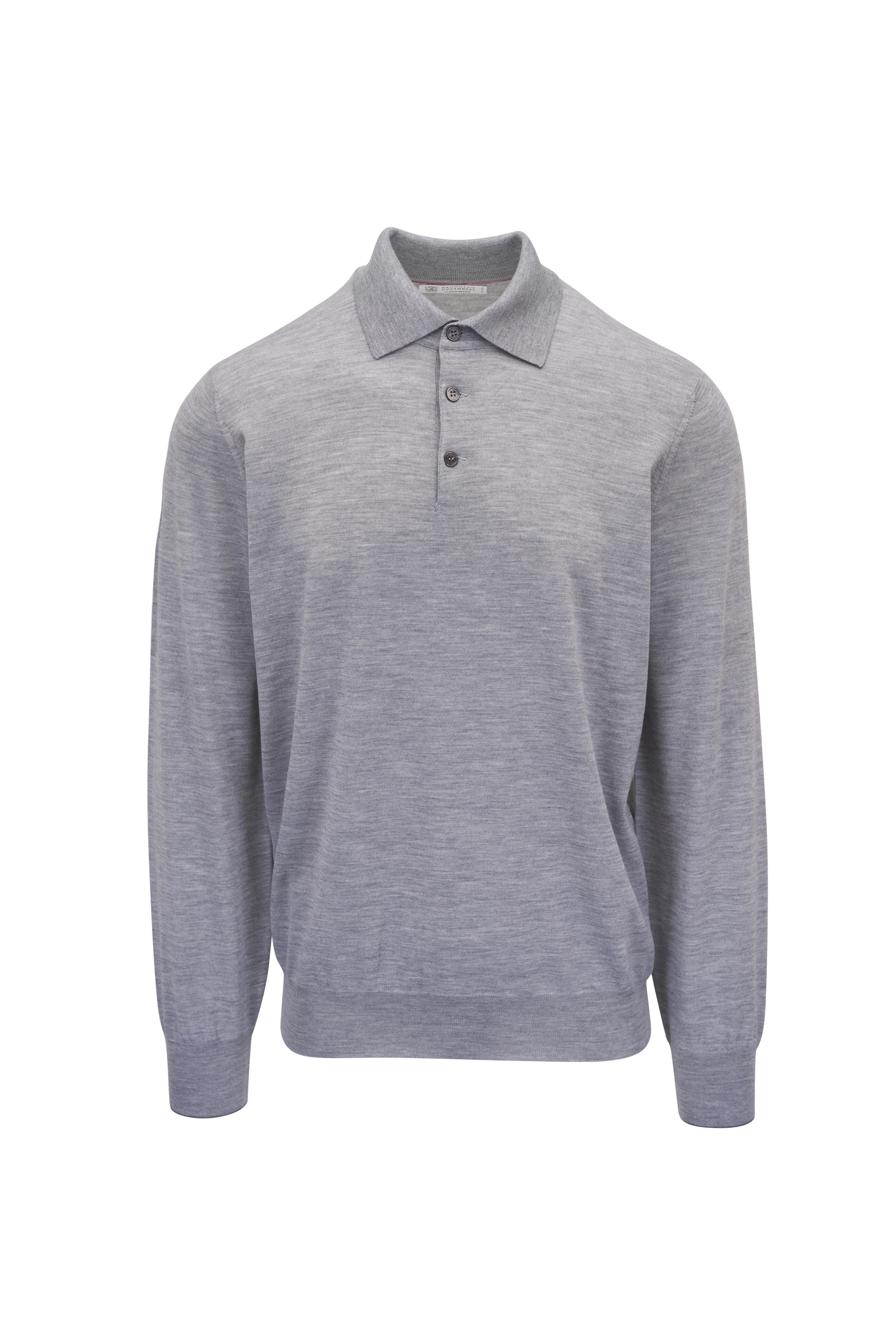 Brunello Cucinelli - Light Gray Wool & Cashmere Long Sleeve Polo