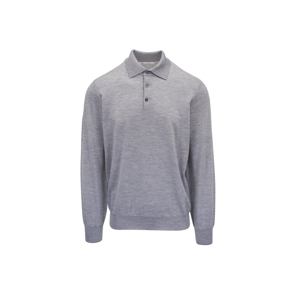 Brunello Cucinelli - Light Gray Wool & Cashmere Long Sleeve Polo