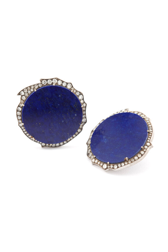 Sylva & Cie 18k White Gold Diamond & Lapis Earring