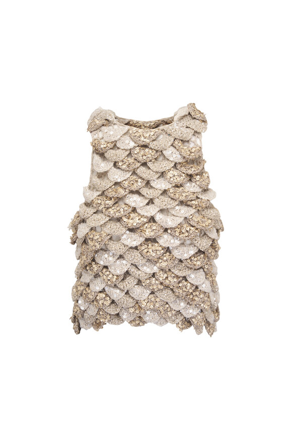 Brunello Cucinelli Beige Textured Paillete Sea Shell Tank - view 1
