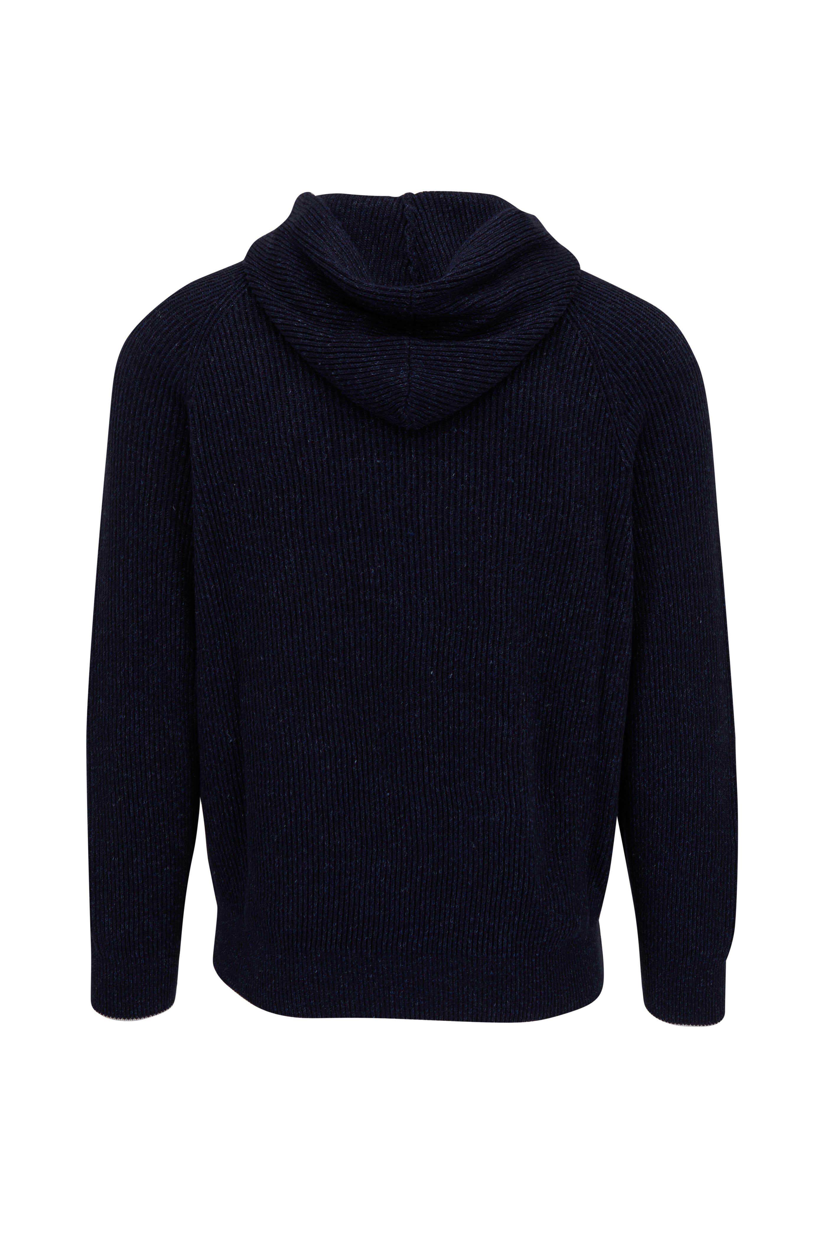 Brunello Cucinelli - Navy Ribbed Cotton & Linen Hoodie