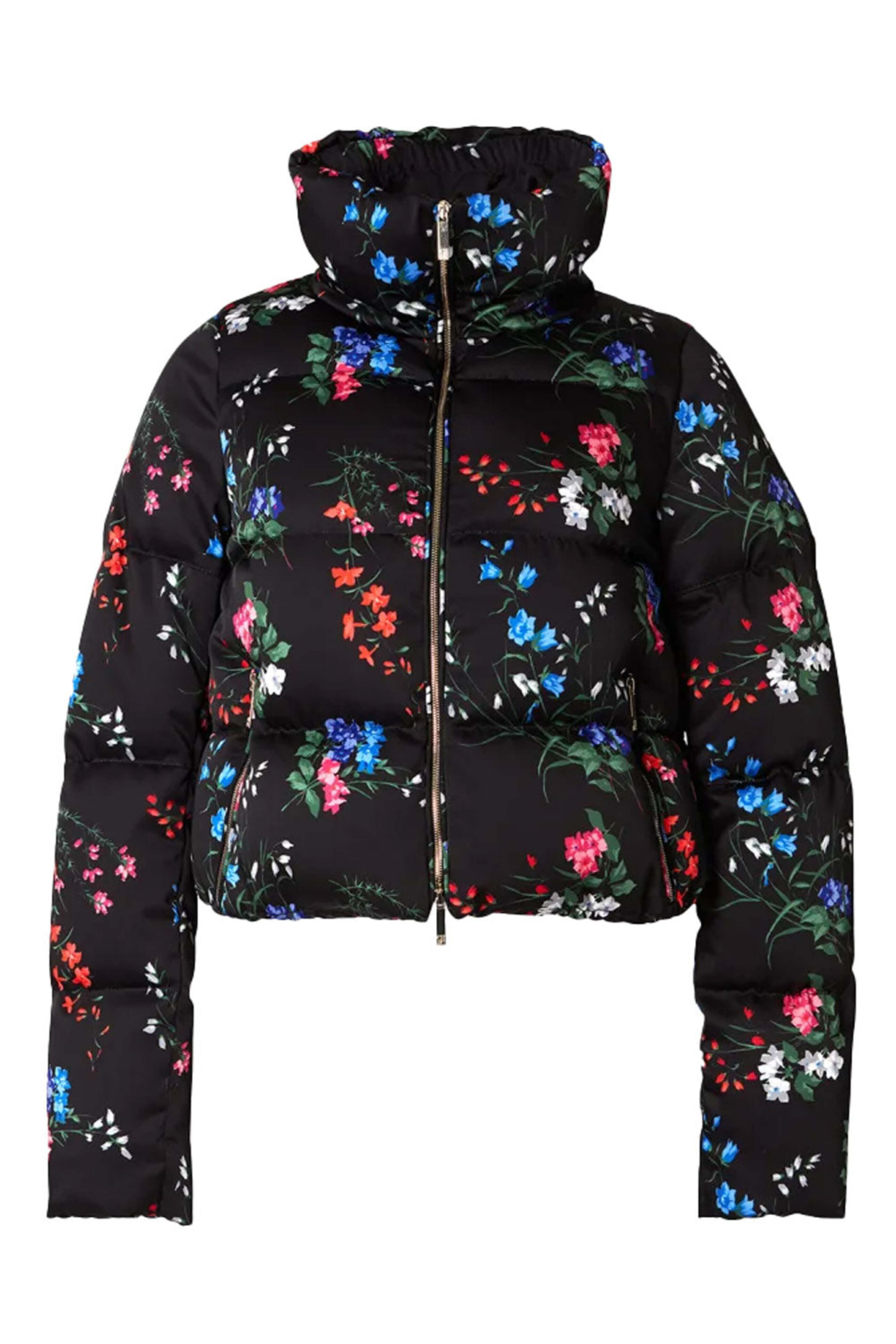 Carolina Herrera - Black Floral Cropped Puffer Coat