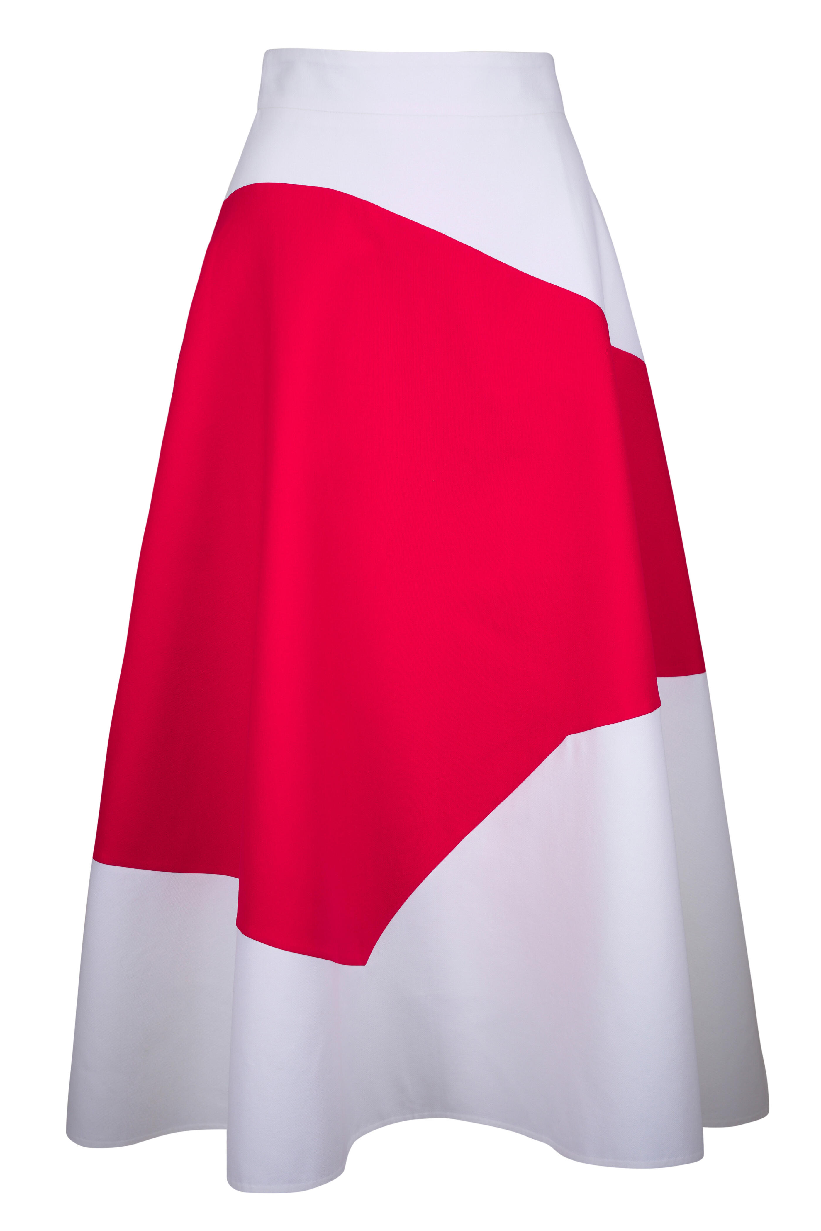 Akris - Polygon Ecru & Vermillion Midi Skirt