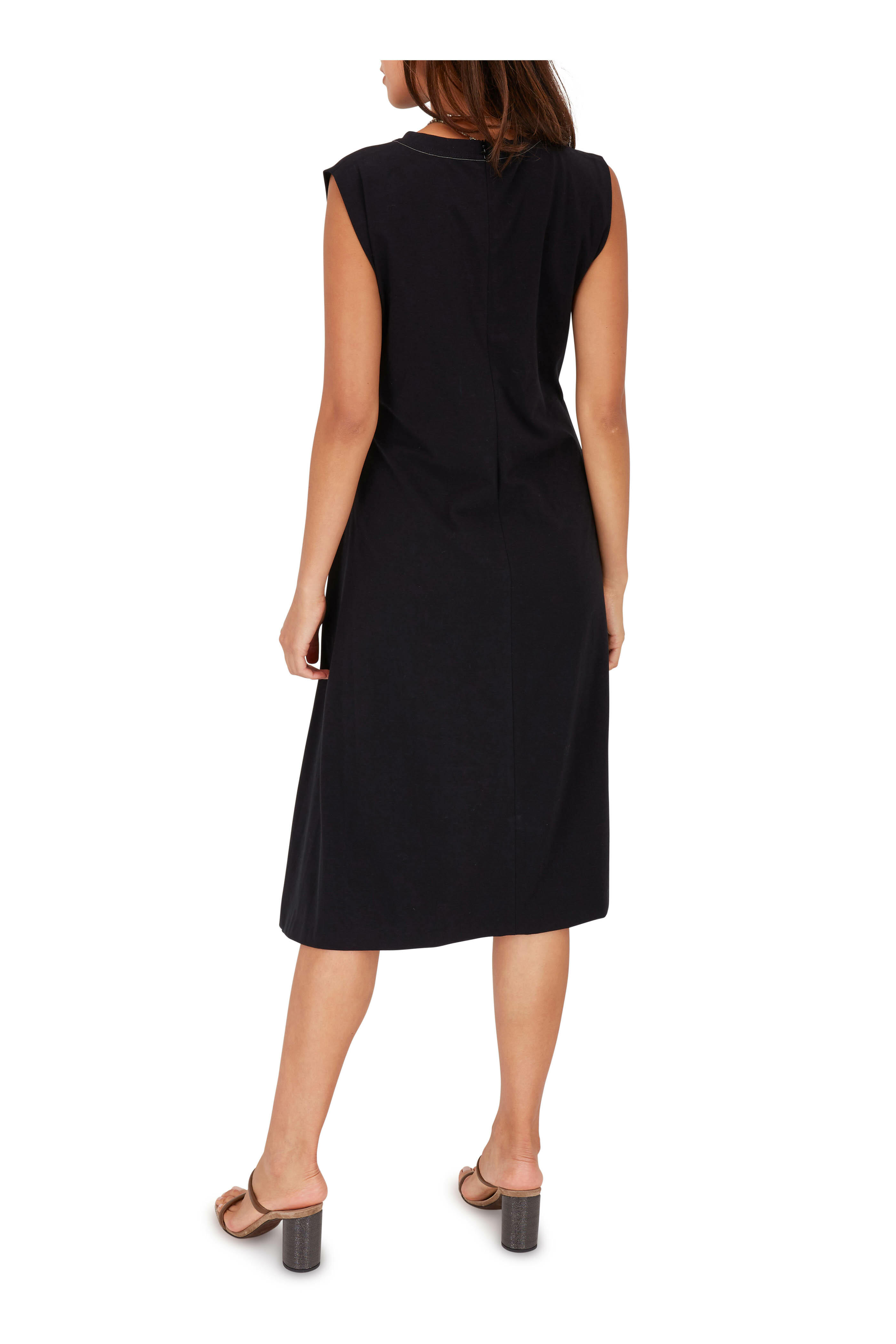 Brunello Cucinelli - Black Cotton Jersey Ruched Sleeveless Dress