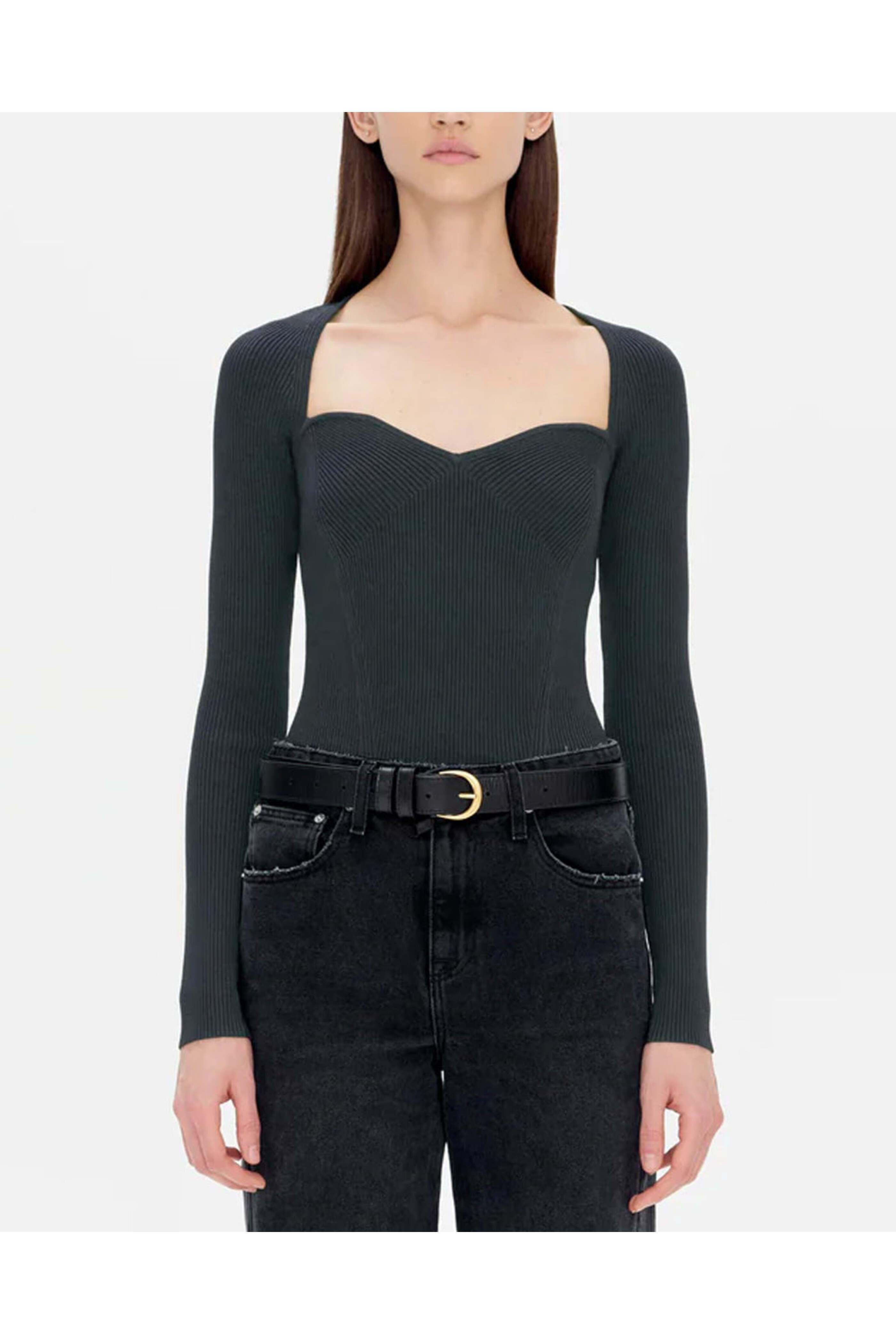 Simkhai - Emerald Giuliana Long Sleeve Sweetheart Top