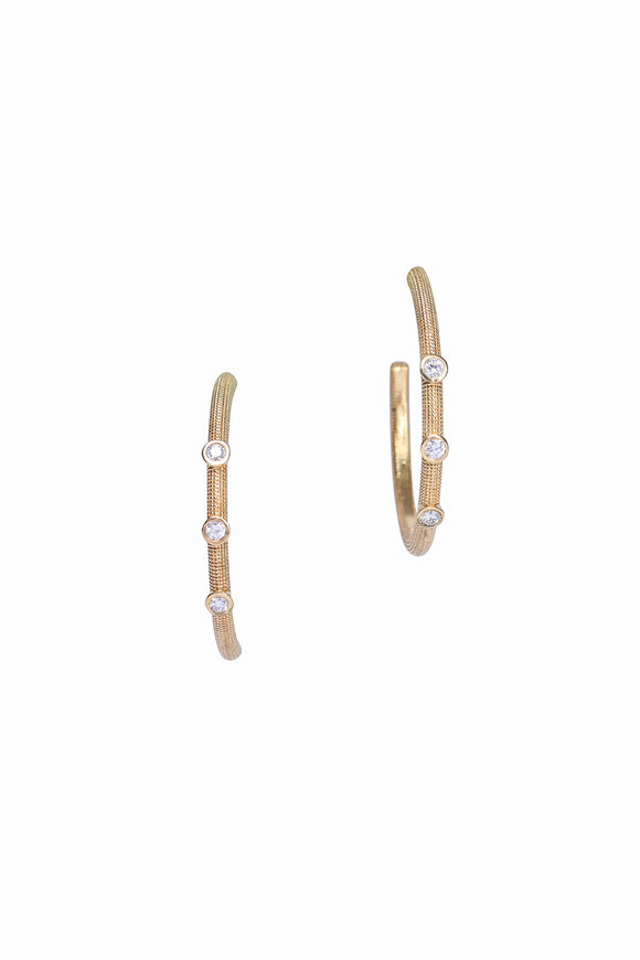 .925Suneera Textured Triple Diamond Hoop Earrings