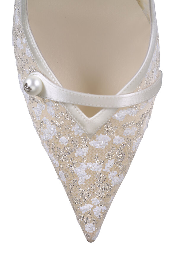 Jimmy Choo Amita Ivory & Silver Tulle Slingback Pump, 85mm - view 5