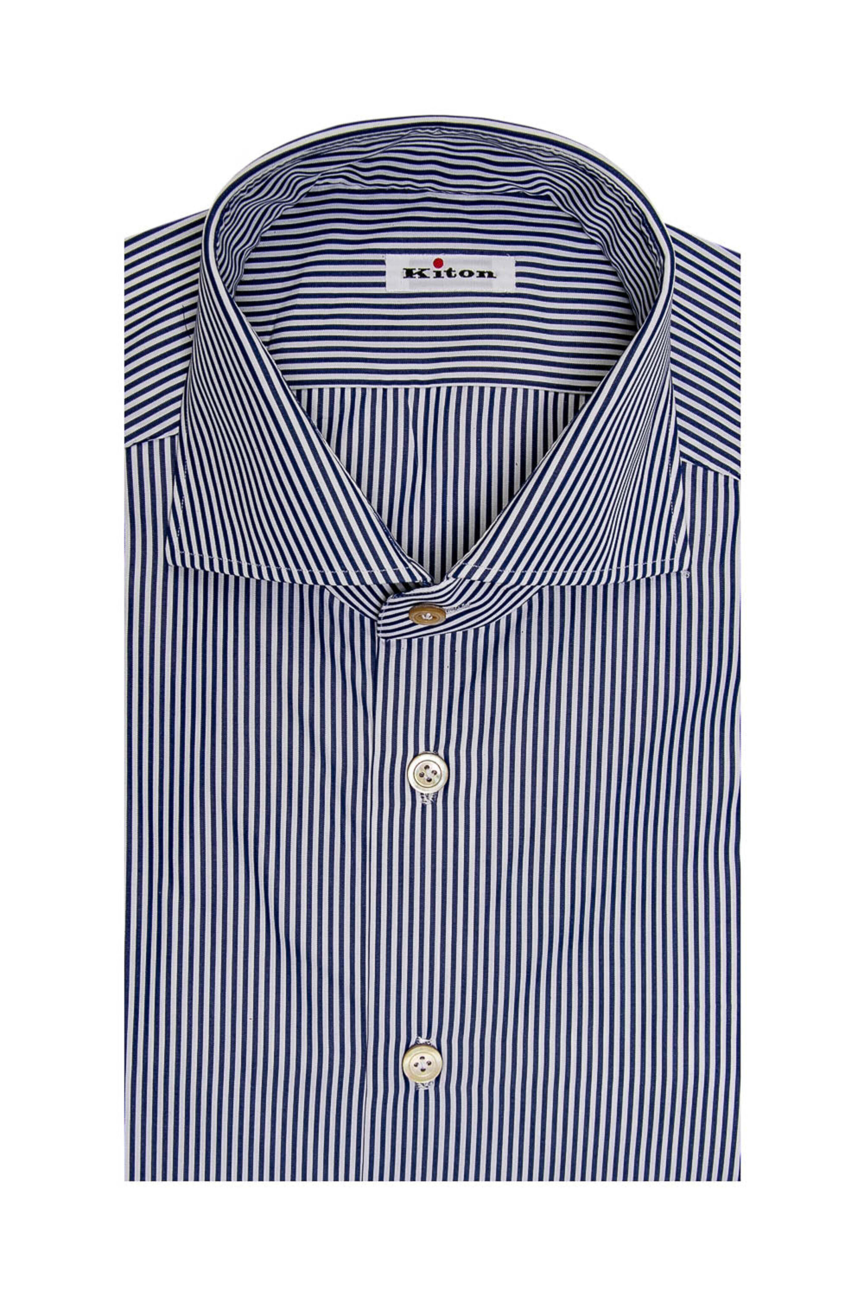 Kiton - Navy and White Striped Dress Shirt