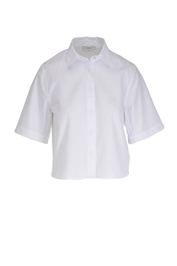 Vince Optic White Cotton Cropped Shirt