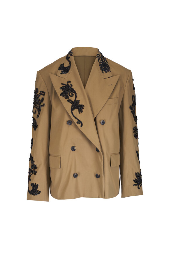 Dries Van Noten Camel Oversized Embroidered Blazer