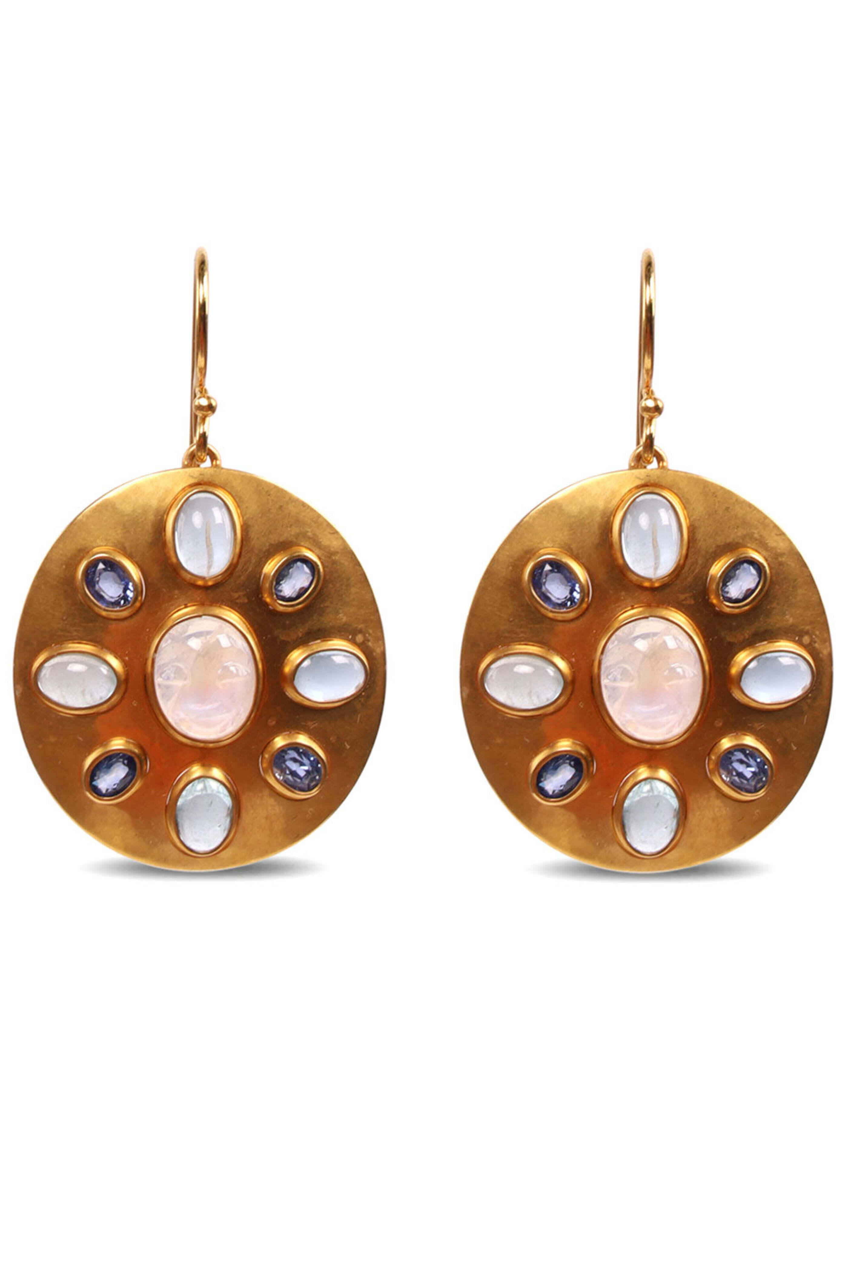 Darlene De Sedle - Moonstone & Sapphire Disk Earrings - view 1