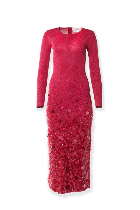 Carolina Herrera Cranberry Sheer Milano Embellished Midi Dress - view 2