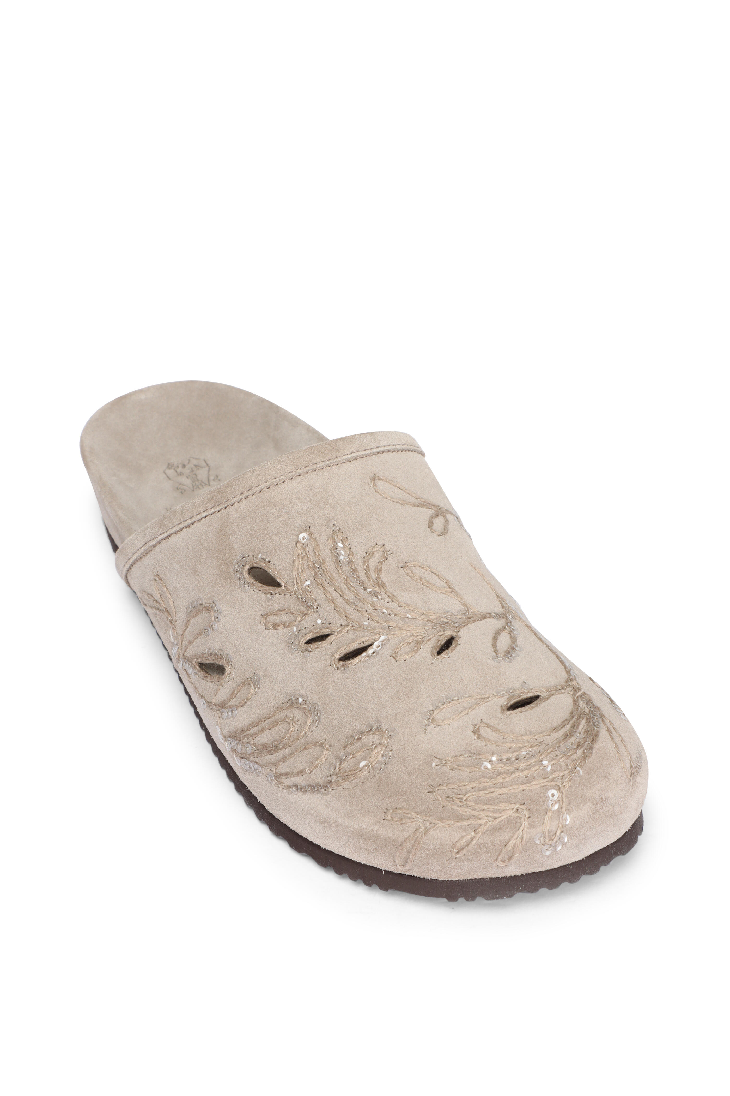 Brunello Cucinelli - Ice Embellished Suede Flat Slipper