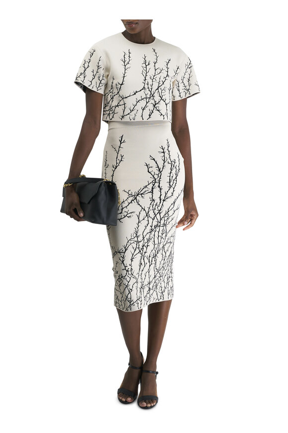 McQueen - Thorn Branches Ivory & Black Crop Top