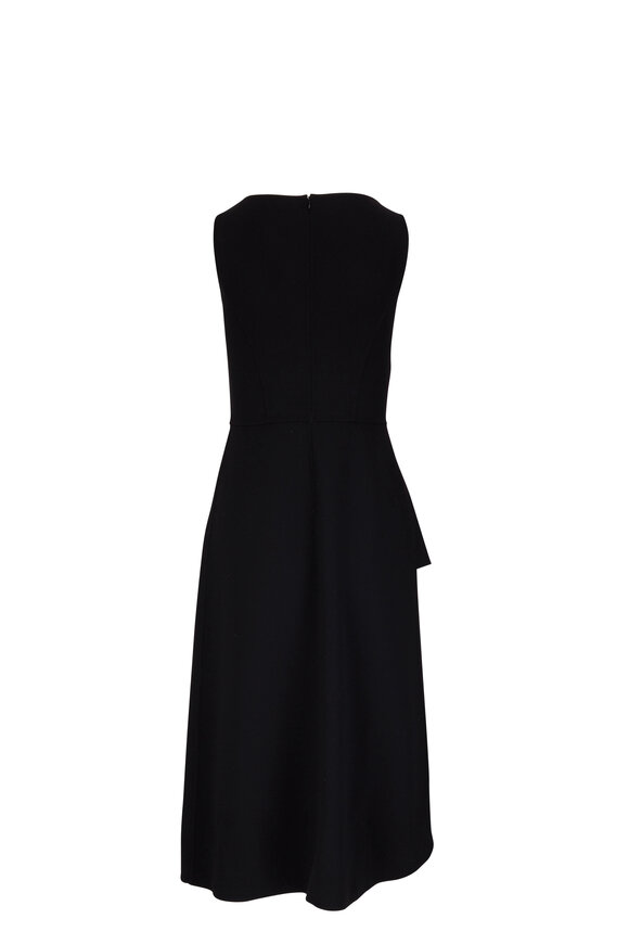 Michael Kors Collection - Black Boatneck Draped Midi Sheath Dress