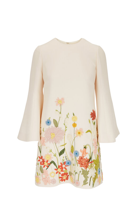 Valentino - Ivory Crepe Couture Embroidered Long Sleeve Dress