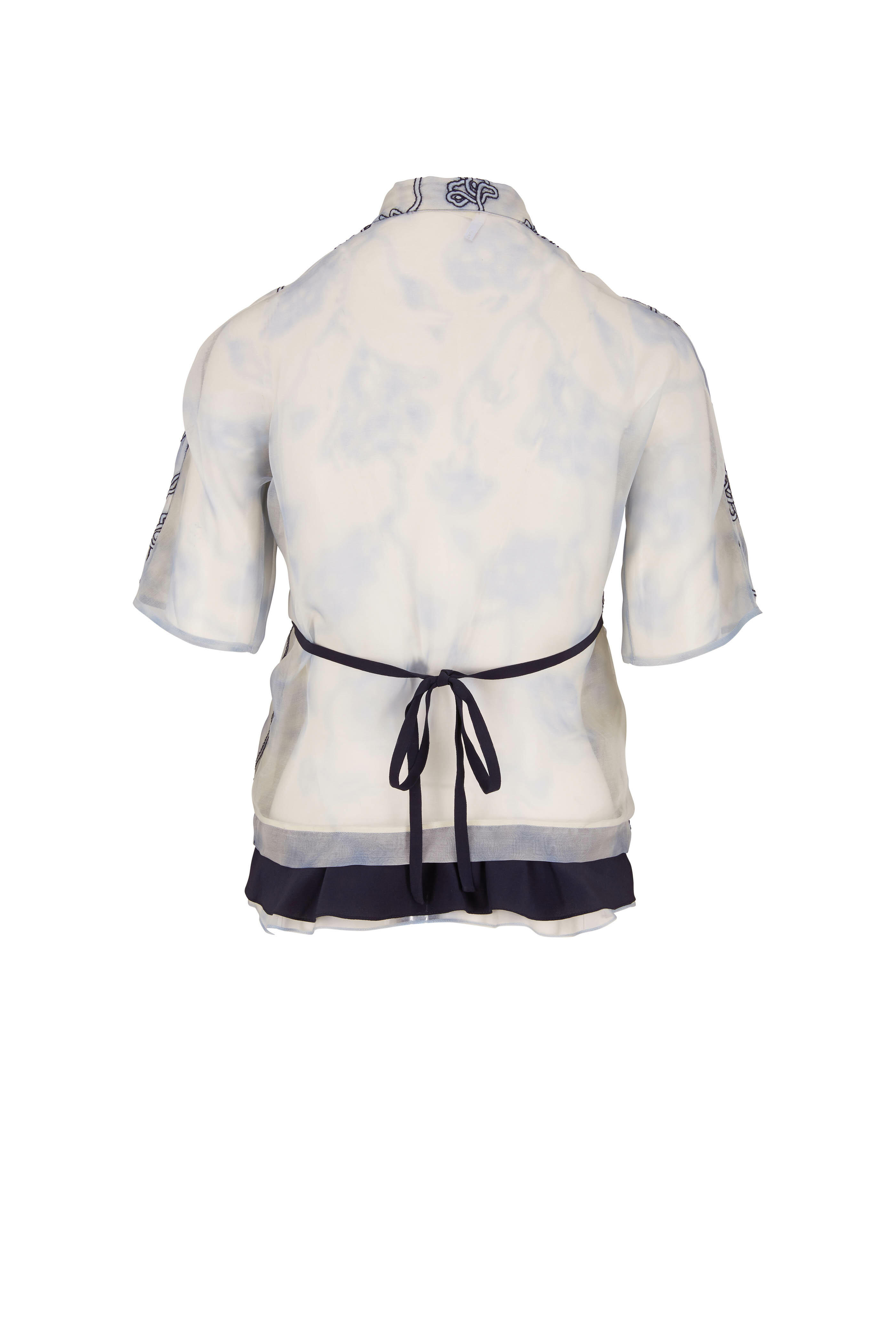 Chloé - Blue Gray Embroidered Silk Organza Blouse