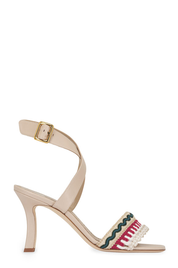 Manolo Blahnik Mabeco Tan Embroidered Sandal, 90mm - view 3