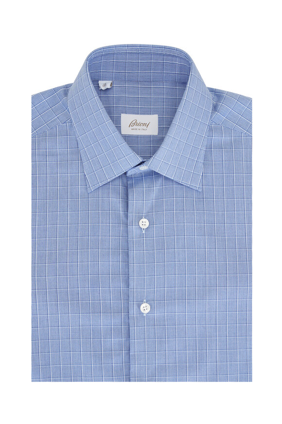 Brioni - Blue & White Check Cotton Dress Shirt