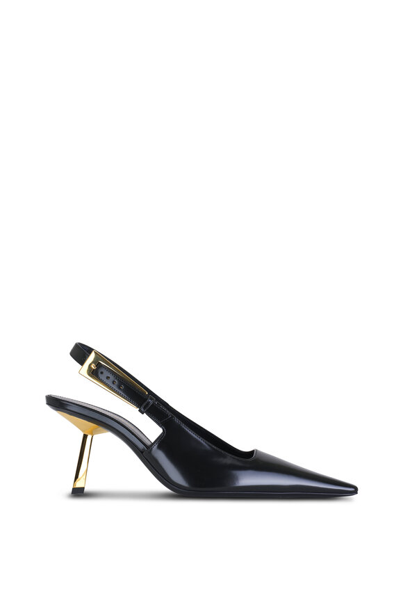 Saint Laurent - Lee Noir Glazed Leather Slingback, 75mm