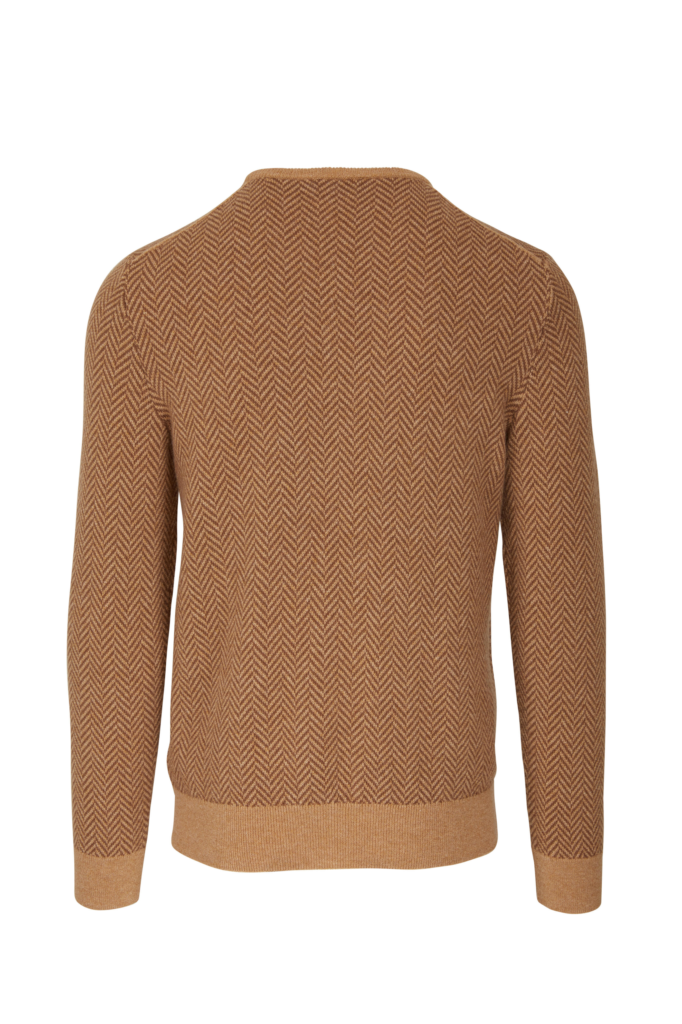 Men's Dolomite Cashmere Herringbone Sweater in Tonal Camel XL