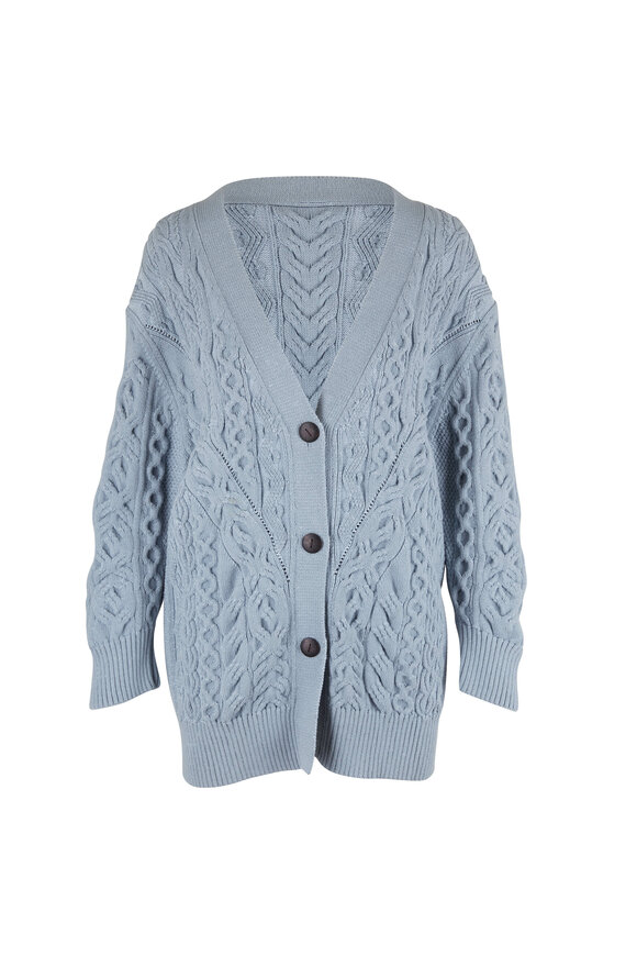 Vince - Light Sea Stone Aran Cable Knit Cardigan