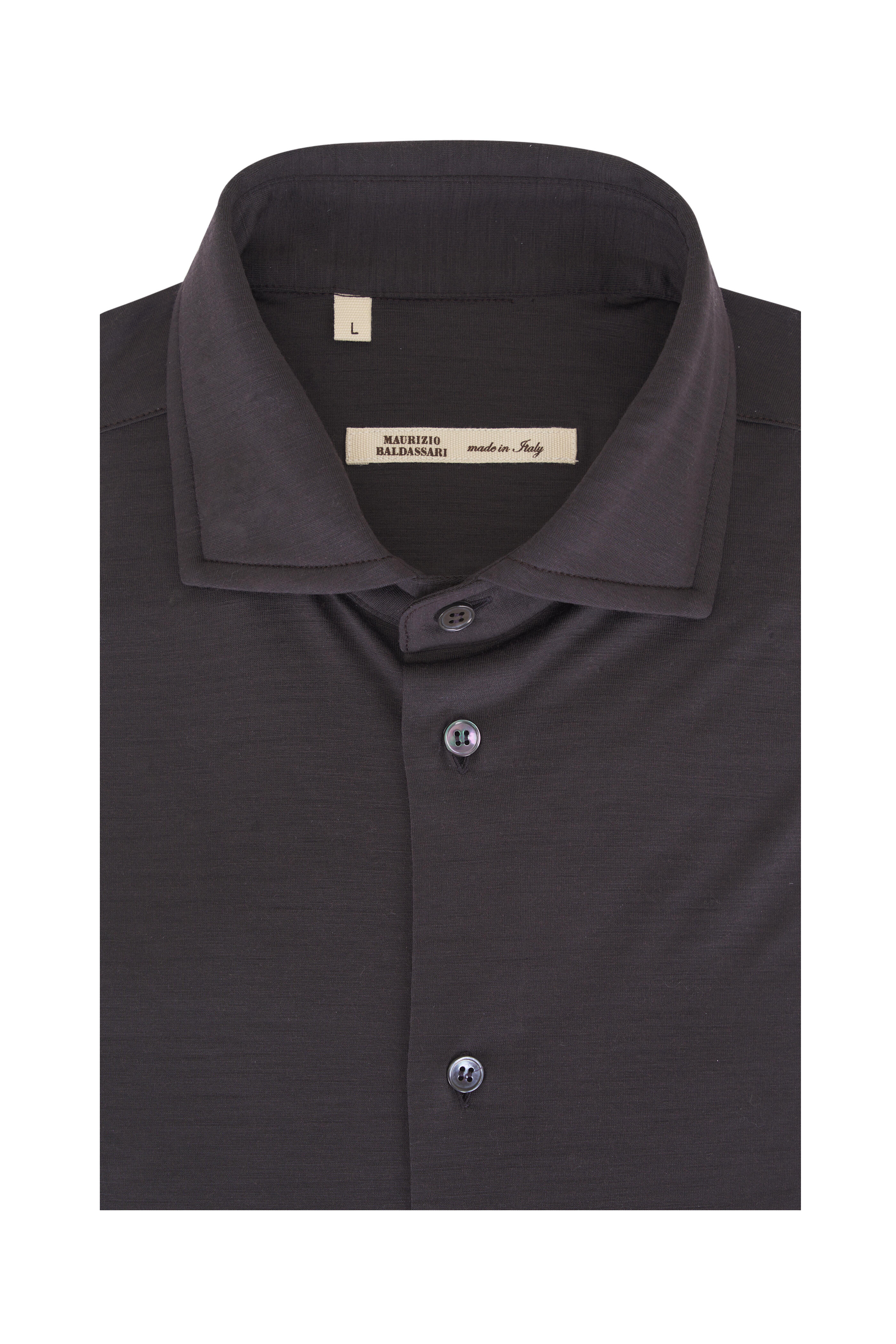 Maurizio Baldassari - Dark Brown Solid Wool Button Down Shirt