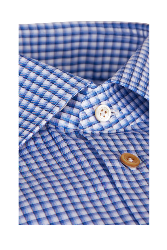 Kiton Blue Cotton Check Dress Shirt - view 2