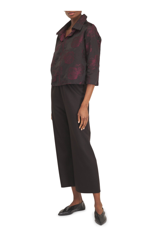 Designer outfit featuring Vesta Black Leather Kitten Heel Mule, 35mm and Cropped Mahogany Pull-On Pant