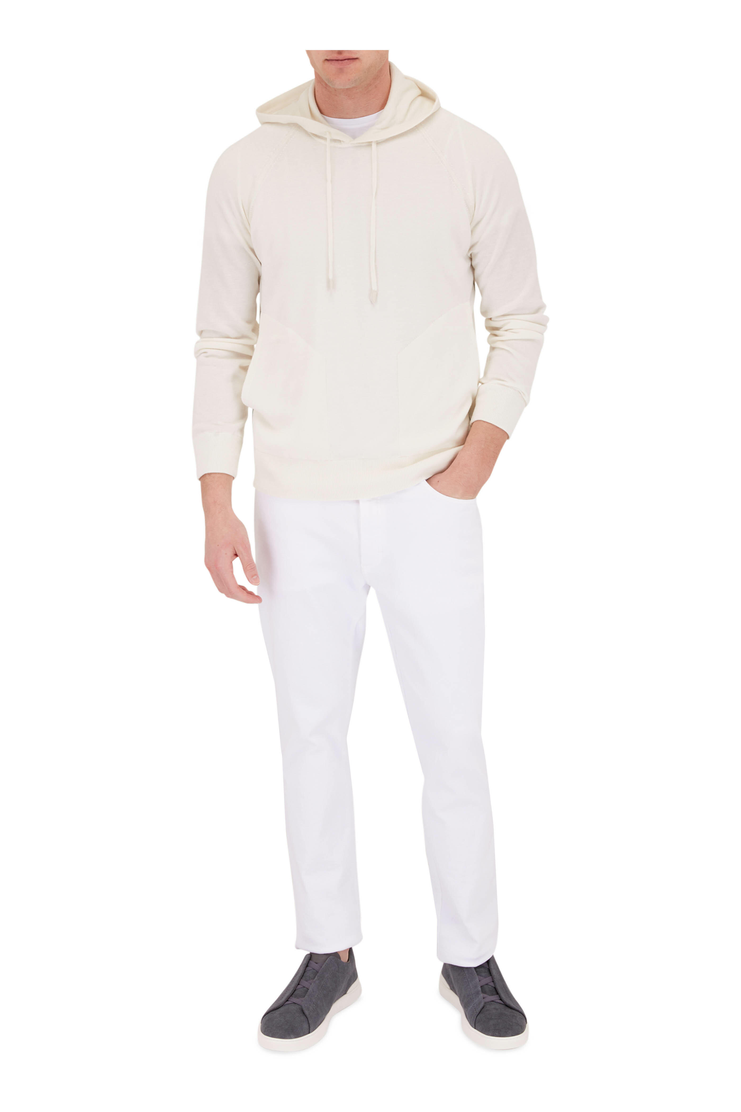 Zegna - White Silk & Cashmere Blend Hoodie | Mitchell Stores