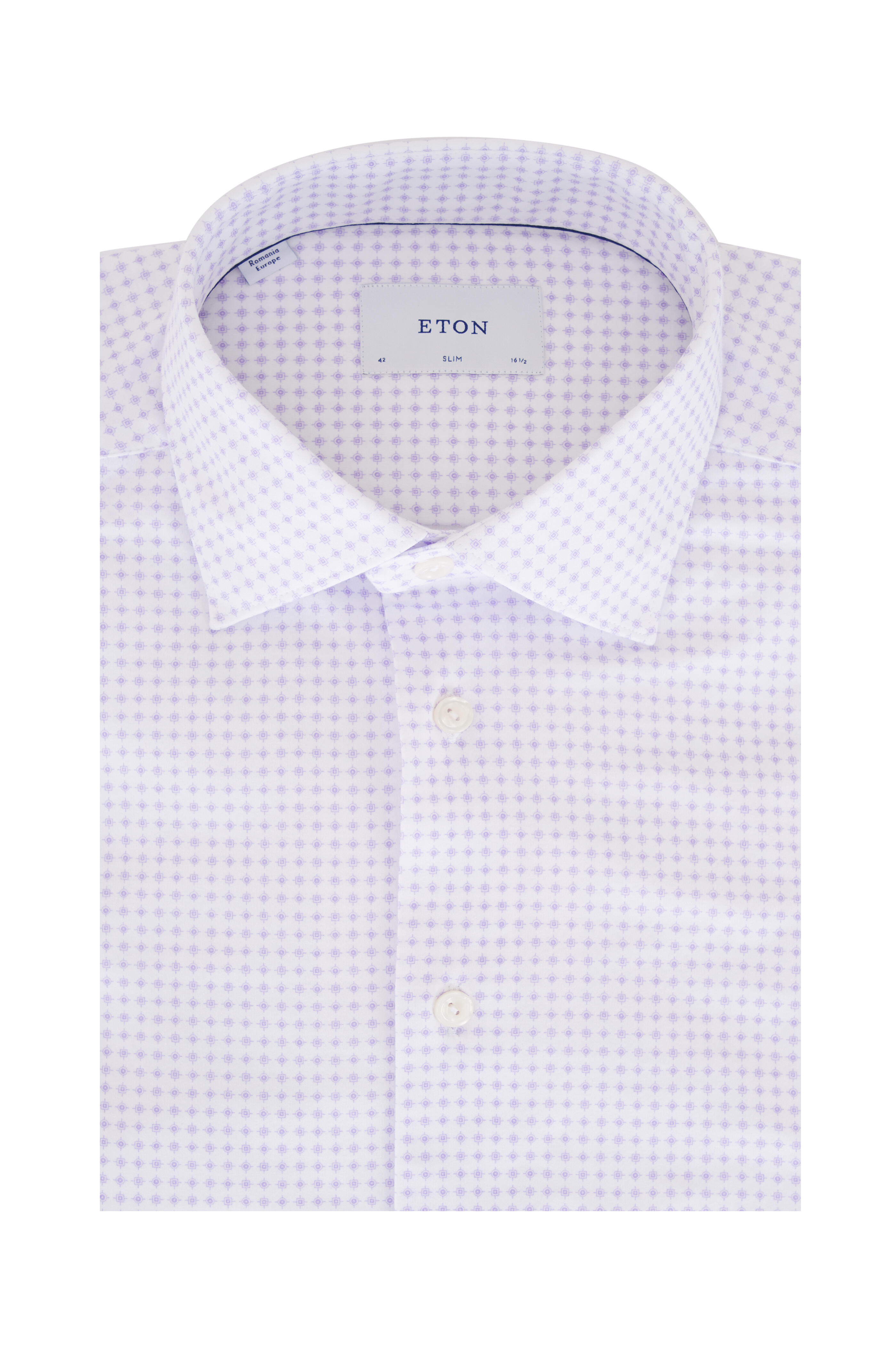 Eton - White & Purple Geometric Print Dress Shirt