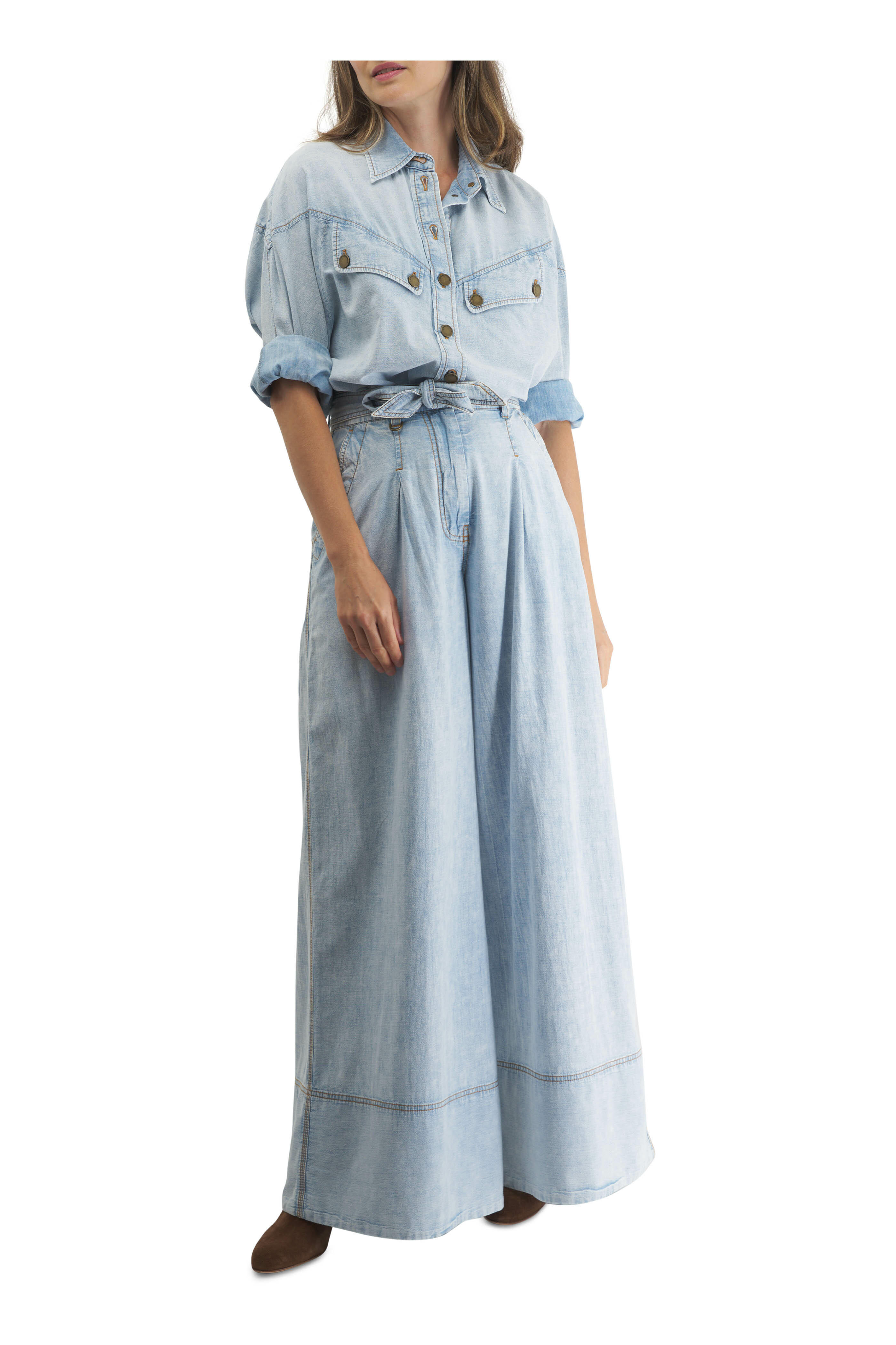 Zimmermann - Blue High-Rise Wide Leg Denim Pant