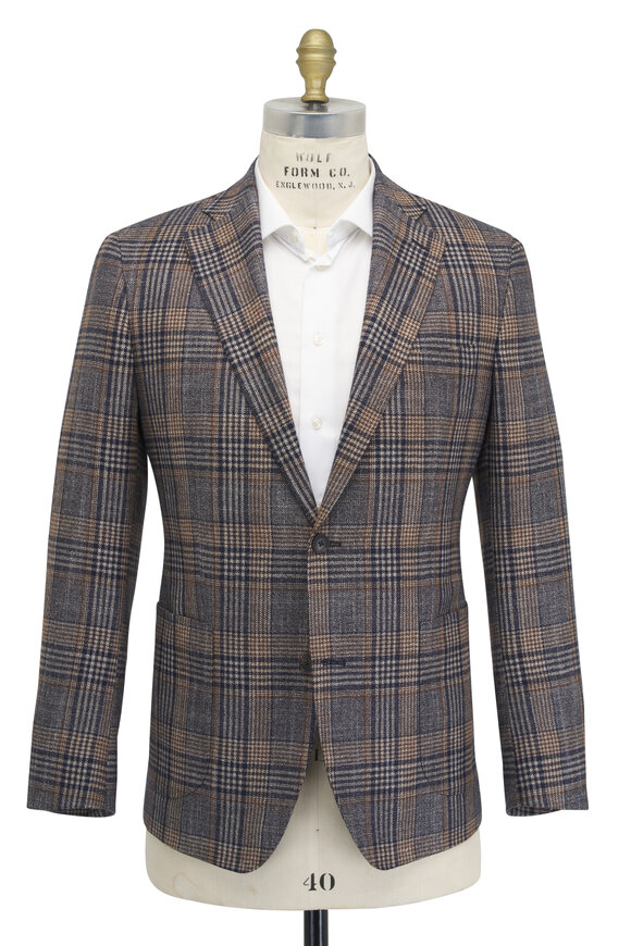 Atelier Munro - Blue & Brown Plaid Wool, Cashmere & Silk Sportcoat