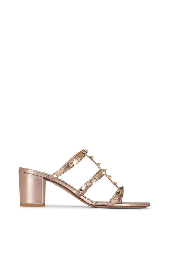 Valentino Garavani Rose Gold Rockstud Metallic Leather Sandal, 60mm - view 3