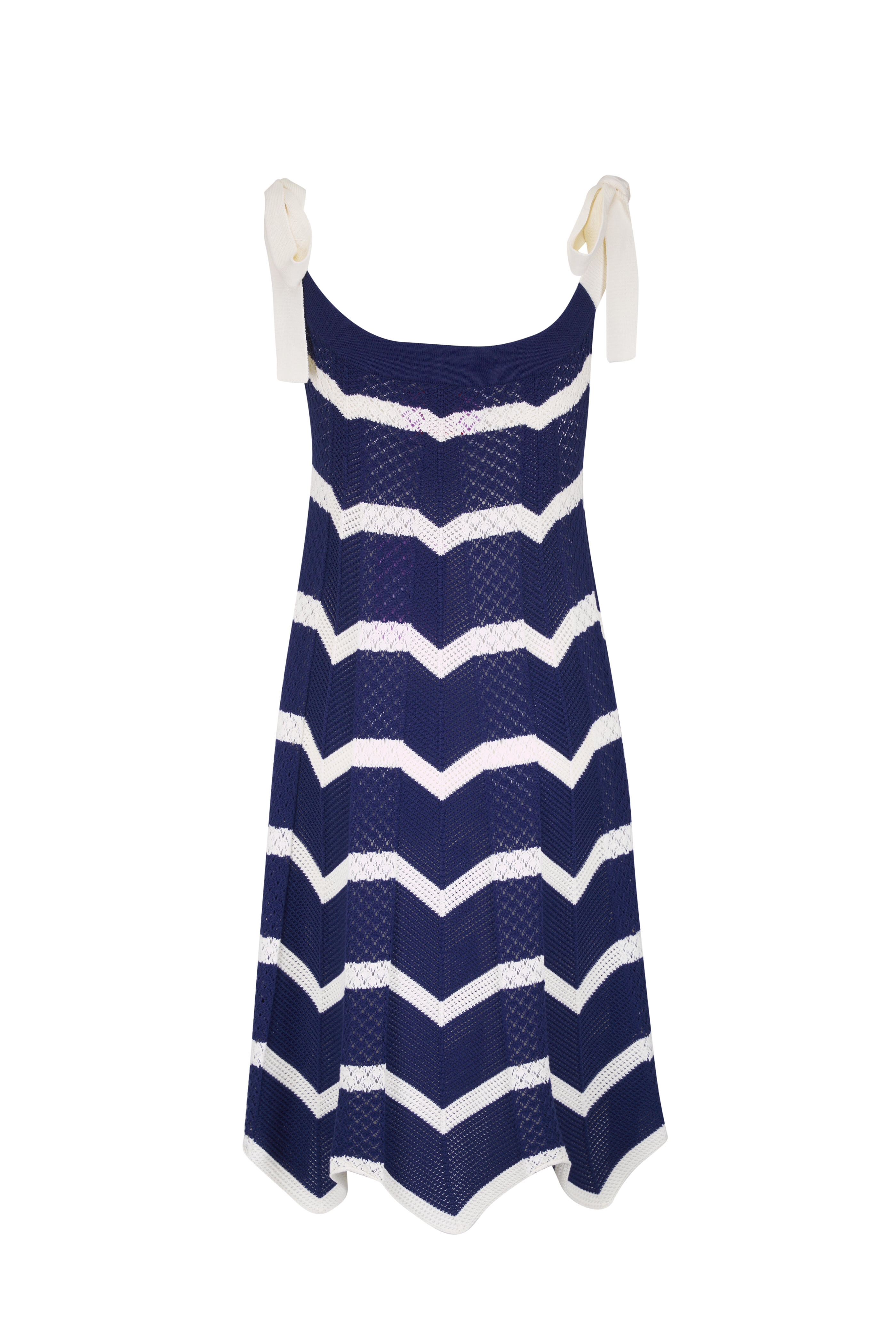 La DoubleJ - Chevron Navy Blue & Off-White Cotton Mini Dress - view 2