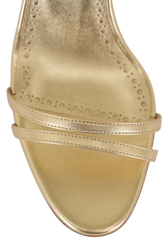 Manolo Blahnik Ciagalo Gold Leather Strappy Sandal, 70mm - view 5