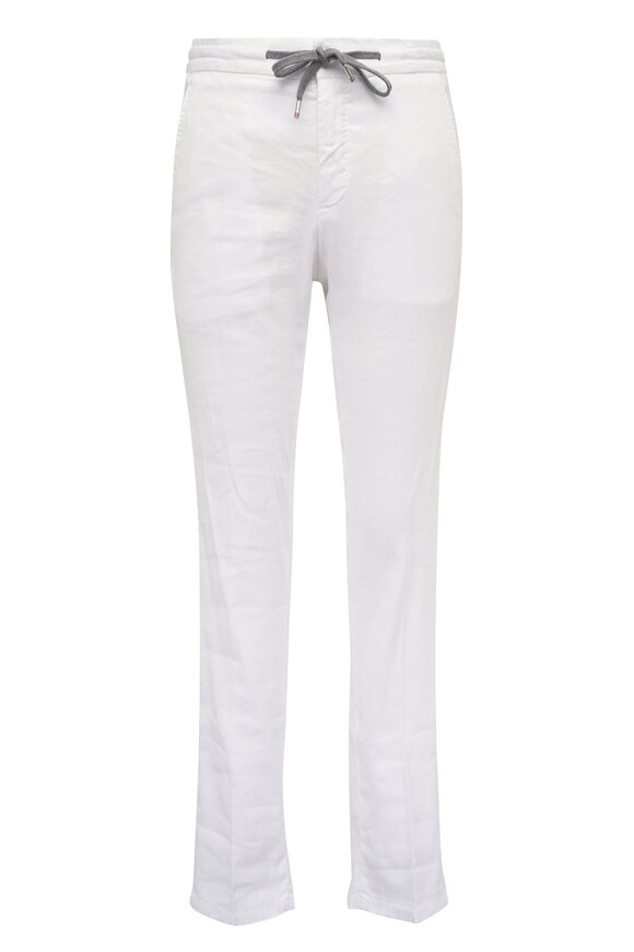 Marco Pescarolo White Stretch Linen Drawstring Pant