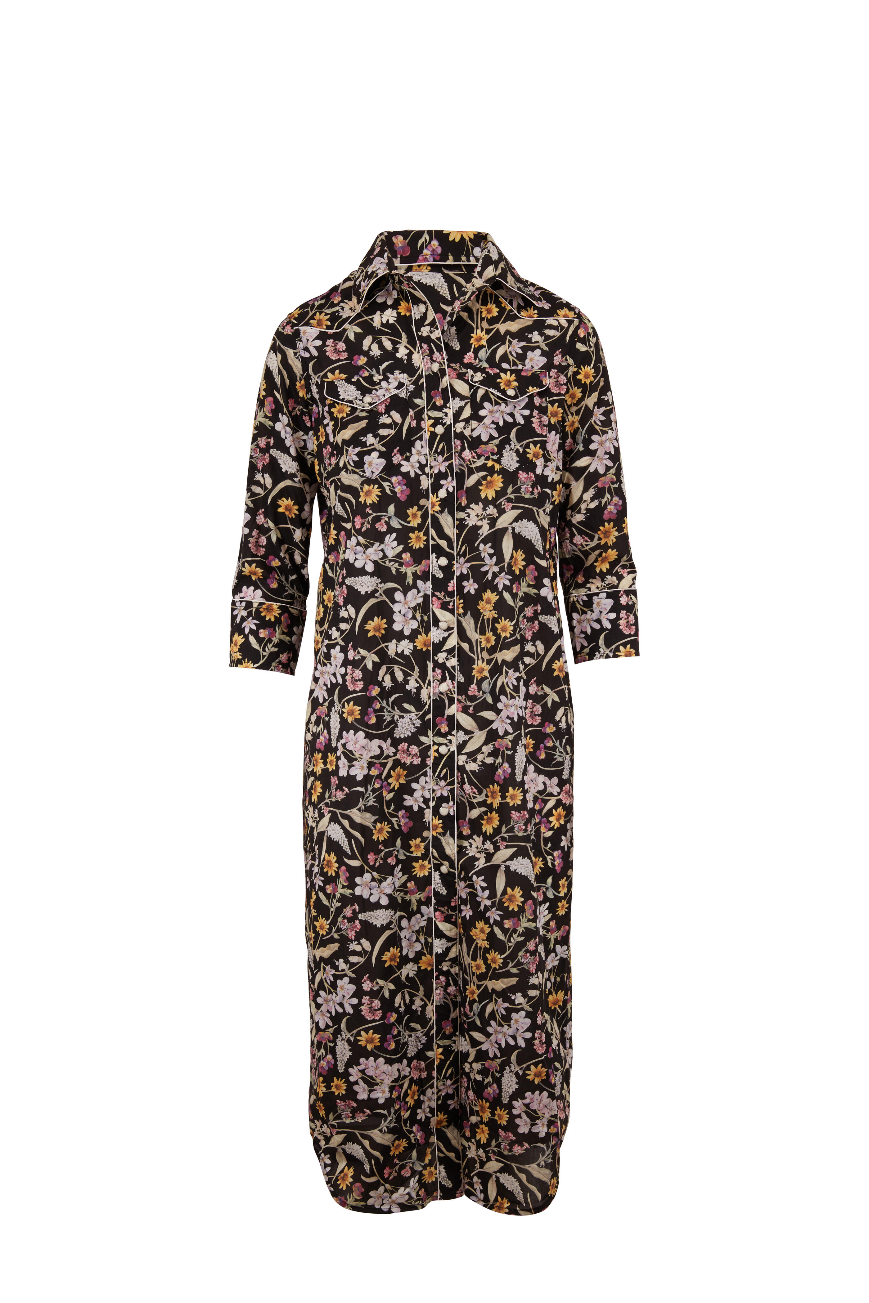 R13 Black Floral Three Quarter Sleeve Cowboy Dress