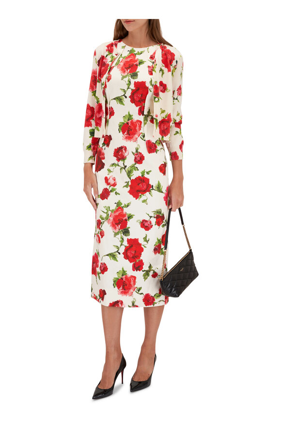 Carolina Herrera - Floral Pearl Multi Sleeveless Column Midi Dress 