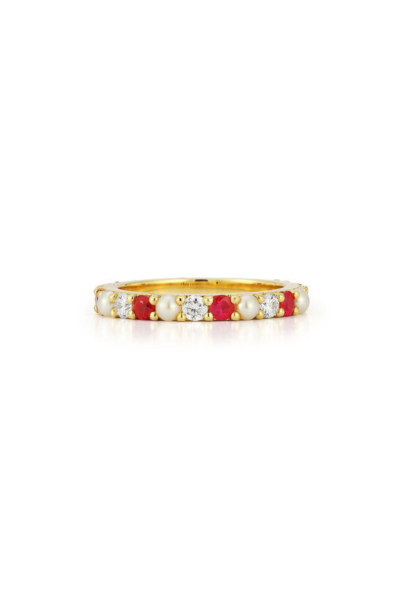 Storrow 14k Gold Ruby Diamond & Pearl Iris Ring - view 1
