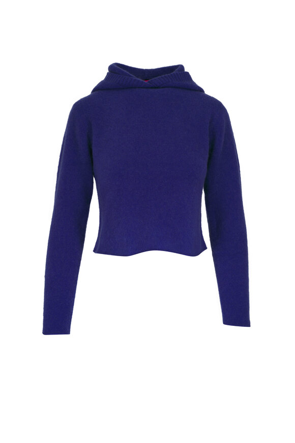 The Elder Statesman Heavy Crop Cobalt Cashmere Hoodie