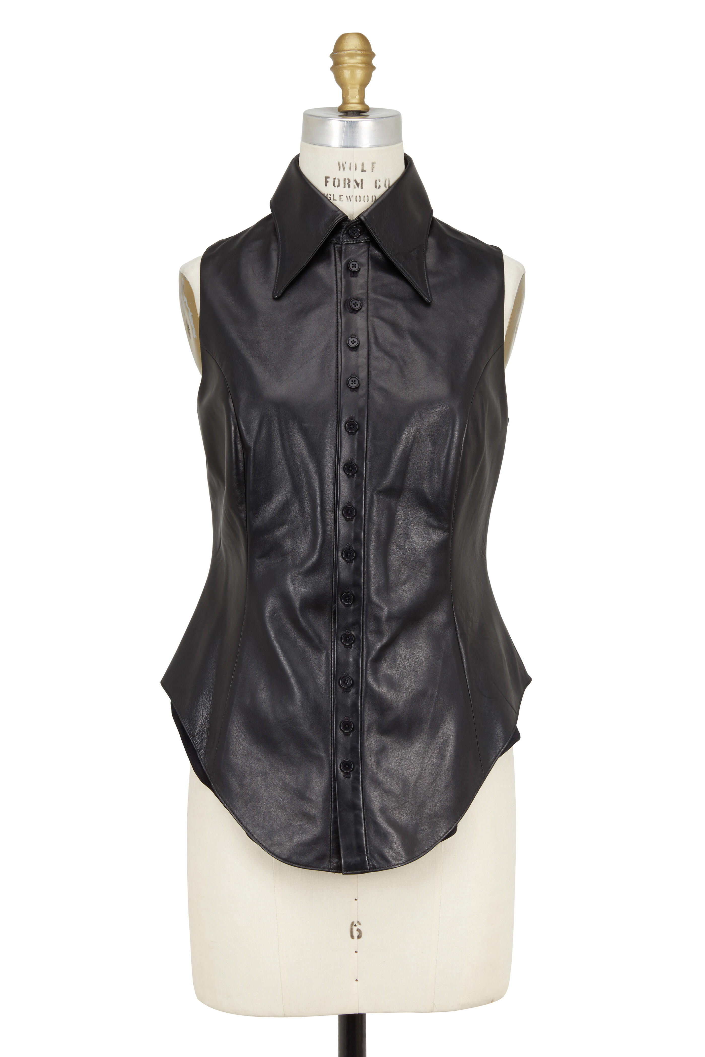 Norisol Ferrari - Black Leather & Silk Layered Sleeveless Top