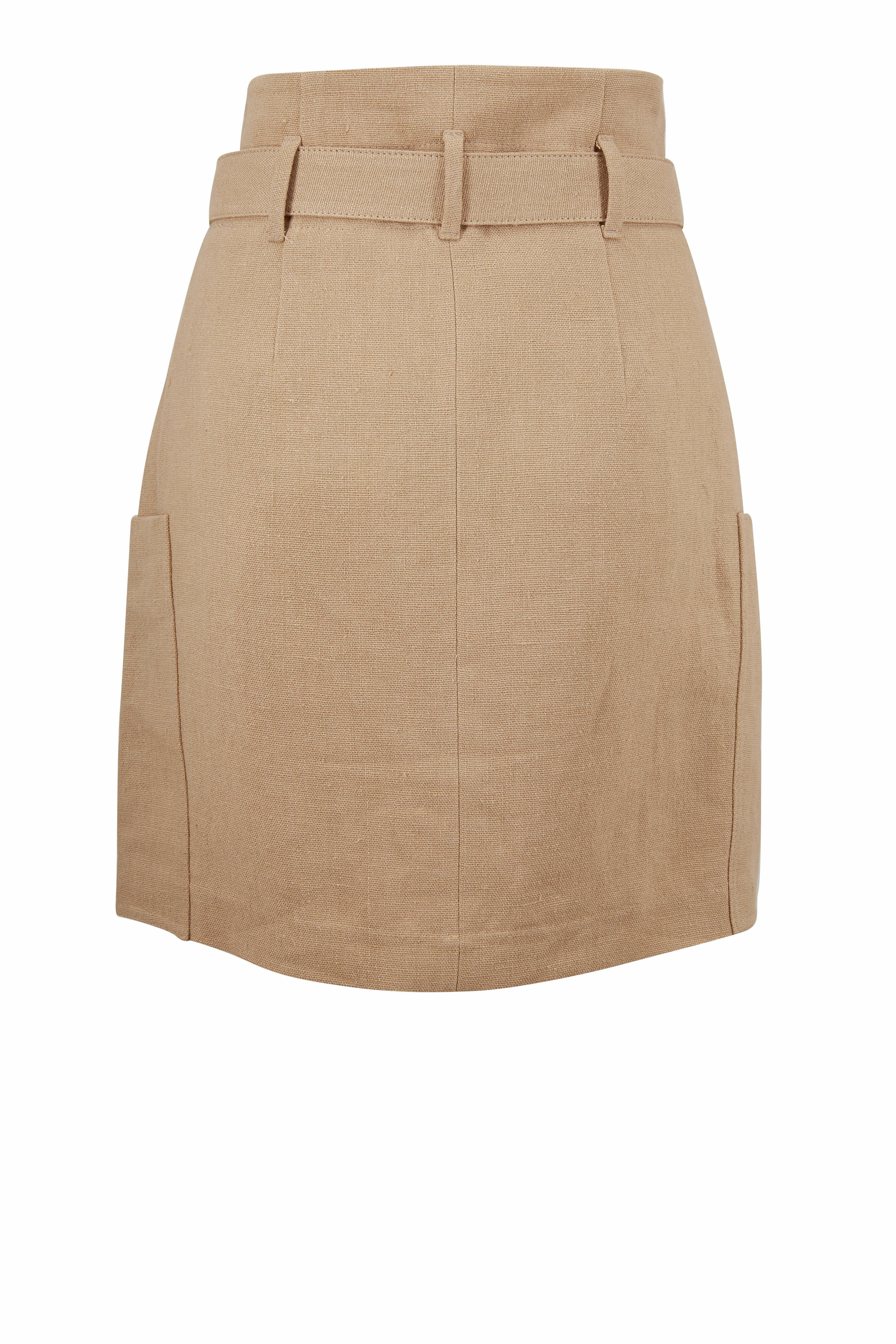 Brunello Cucinelli - Khaki Linen Patch Pocket Belted Mini Skirt