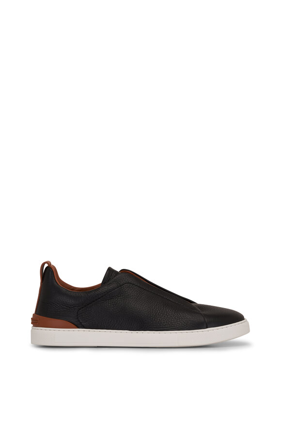 Zegna - Triple Stitch Black Deerskin Low Top Sneaker