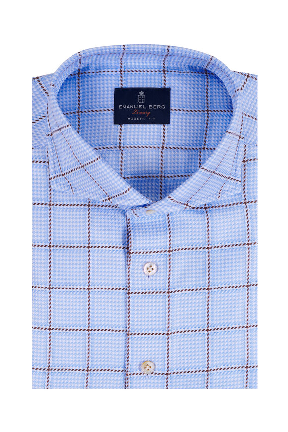 Emanuel Berg Blue Check Twill Cotton Dress Shirt